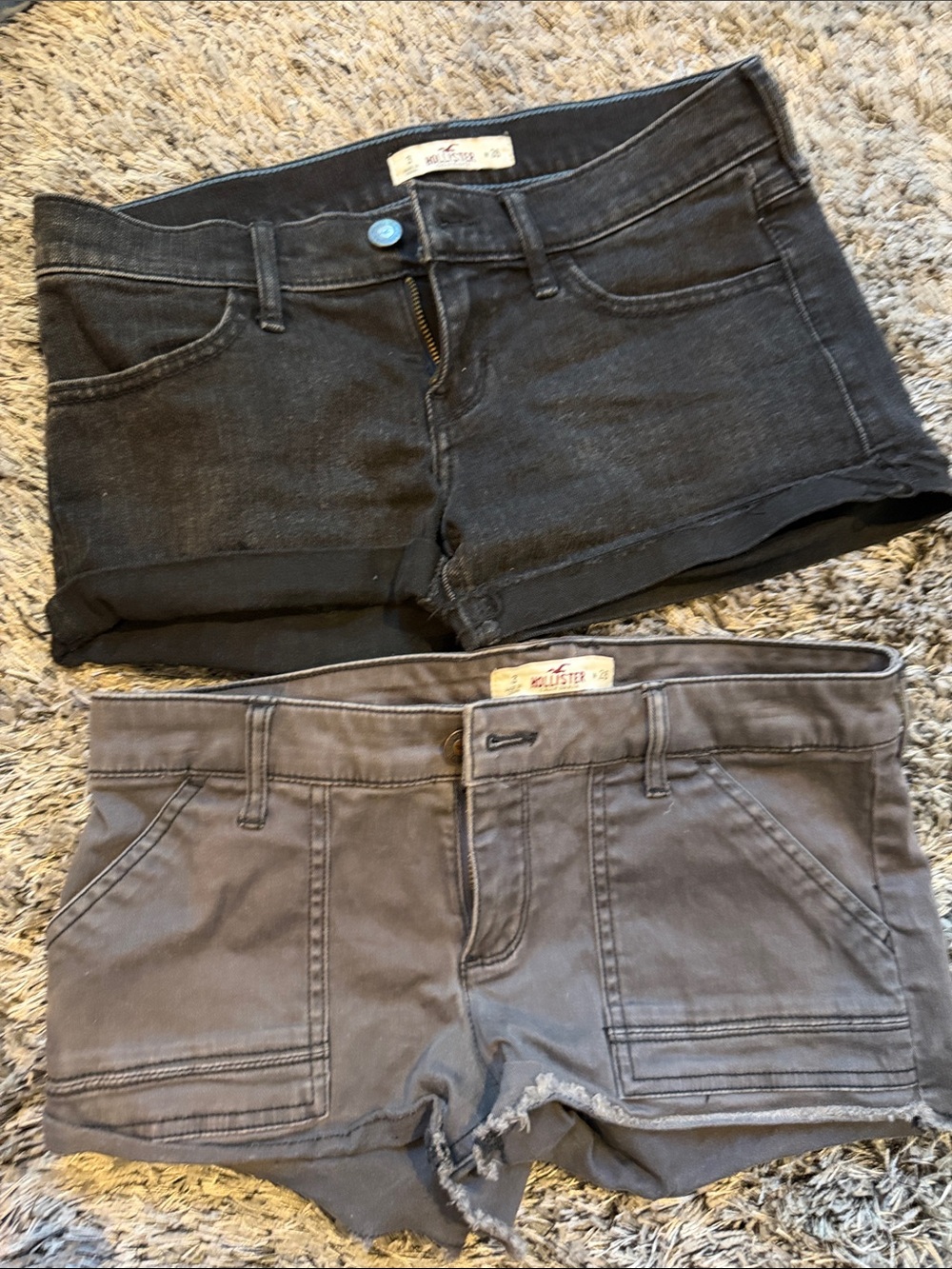 Hollister Black Denim Cutoffs & Gray Cargo-Style Shorts - Two Pack